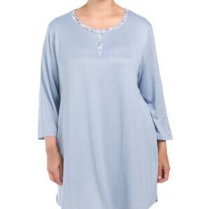 Ellen Tracy Women's Plus Nightgown Ribbed Henley Sleepshirt Soft Blue Size 2X